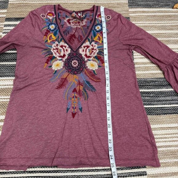 Johnny Was Womens Darielle Flute Sleeve Tee Floral Embroidered Blackberry Medium - Picture 11 of 11